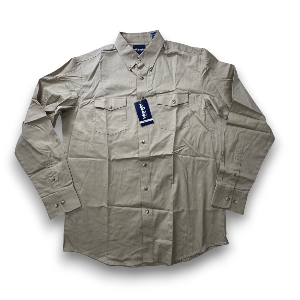 Wrangler Mens Tan Western Work Shirt Classic Fit Large Tall LT 10MP3482T NWT